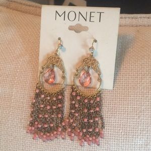 Monet gold and peach/pink dangle earrings
